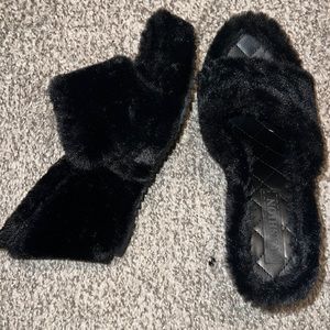 Furry platform black heels